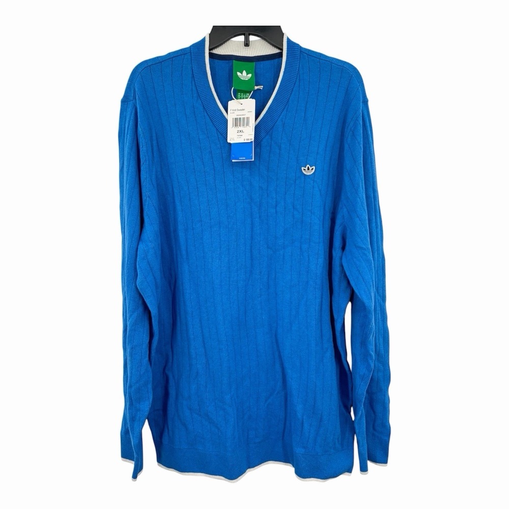Adidas Golf Cashmere Wool Knit Sweater V-neck Blue Men's Size 2XL New JW3943